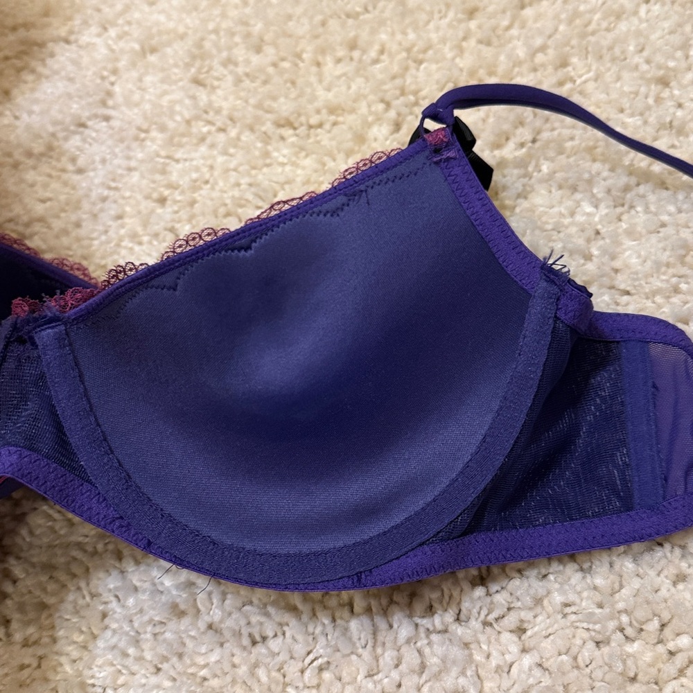 Morbid threads push up bra molded up 36D purple pink lace sheer - Picture 4 of 4